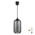 BRILAGI - LED luster na lanku RETRO GLASS 1xE27/60W/230V pr. 14 cm čierna/dymovo sivá