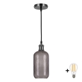 BRILAGI - LED luster na lanku RETRO GLASS 1xE27/60W/230V pr. 14 cm čierna/dymovo-sivá