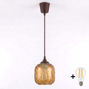 BRILAGI - LED luster na lanku RETRO GLASS 1xE27/60W/230V pr. 14 cm hnedá/dymová hnedá