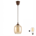 BRILAGI - LED luster na lanku RETRO GLASS 1xE27/60W/230V pr. 14 cm hnedá/dymovo-hnedá