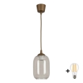 BRILAGI - LED luster na lanku RETRO GLASS 1xE27/60W/230V pr. 14 cm hnedá/dymovošedá