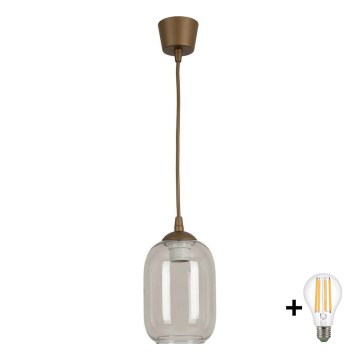 BRILAGI - LED luster na lanku RETRO GLASS 1xE27/60W/230V pr. 14 cm hnedá/dymovošedá