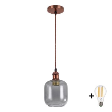 BRILAGI - LED luster na lanku RETRO GLASS 1xE27/60W/230V pr. 14 cm medená/dymová sivá