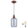 BRILAGI - LED luster na lanku RETRO GLASS 1xE27/60W/230V pr. 14 cm medená/dymová sivá
