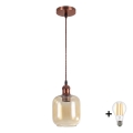 BRILAGI - LED luster na lanku RETRO GLASS 1xE27/60W/230V pr. 14 cm medená/dymovo-hnedá