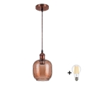 BRILAGI - LED luster na lanku RETRO GLASS 1xE27/60W/230V pr. 14 cm medená/dymovo-hnedá