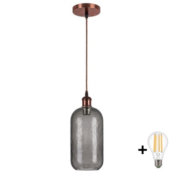 BRILAGI - LED luster na lanku RETRO GLASS 1xE27/60W/230V pr. 14 cm medená/dymovošedá