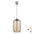 BRILAGI - LED luster na lanku RETRO GLASS 1xE27/60W/230V pr. 14 cm strieborná/dymová hnedá