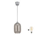 BRILAGI - LED luster na lanku RETRO GLASS 1xE27/60W/230V pr. 14 cm strieborná/dymová sivá