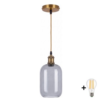 BRILAGI - LED Luster na lanku RETRO GLASS 1xE27/60W/230V pr. 14 cm zlatá/dymová sivá