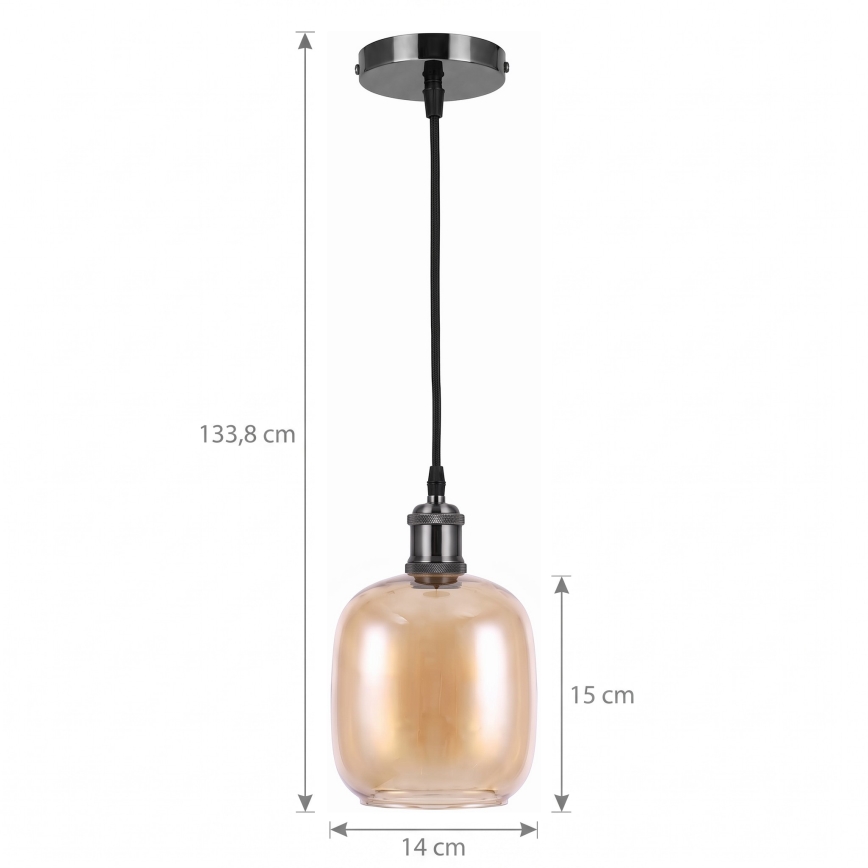 BRILAGI - LED luster na lanku RETRO GLASS 1xE27/60W/230V pr. 14 cm čierna/dymovo-hnedá