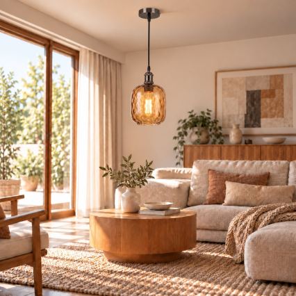 BRILAGI - LED Luster na lanku RETRO GLASS 1xE27/60W/230V pr. 14 cm čierna/dymovo-hnedá