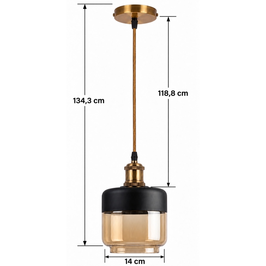 BRILAGI - LED luster na lanku RETRO GLASS 1xE27/60W/230V priemer 14 cm zlatá/dymovo-béžová