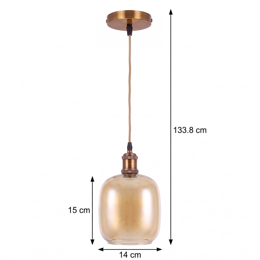 BRILAGI - LED závesný luster na lanku RETRO GLASS 1xE27/60W/230V pr. 14 cm zlatá/dymová hnedá