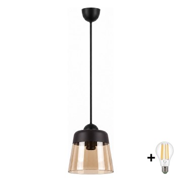 BRILAGI - LED luster na lanku RETRO GLASS 1xE27/60W/230V pr. 15,5 cm čierna/dymová béžová