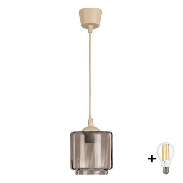 BRILAGI - LED luster na lanku RETRO GLASS 1xE27/60W/230V pr. 15 cm béžová/dymová béžová