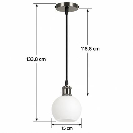 BRILAGI - LED luster na lanku RETRO GLASS 1xE27/60W/230V pr. 15 cm čierna/biela