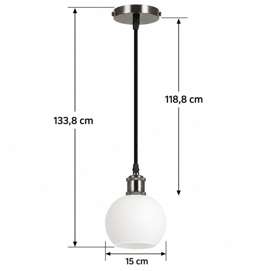 BRILAGI - LED luster na lanku RETRO GLASS 1xE27/60W/230V pr. 15 cm čierna/biela
