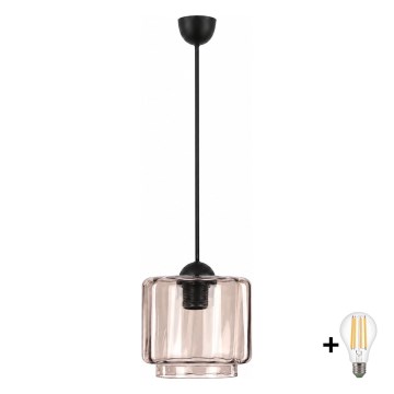 BRILAGI - LED luster na lanku RETRO GLASS 1xE27/60W/230V pr. 15 cm čierna/dymovo-béžová