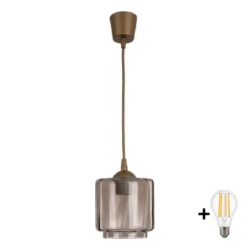 BRILAGI - LED Luster na lanku RETRO GLASS 1xE27/60W/230V pr. 15 cm hnedá/dymová béžová