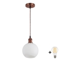 BRILAGI - LED luster na lanku RETRO GLASS 1xE27/60W/230V pr. 15 cm medená/biela