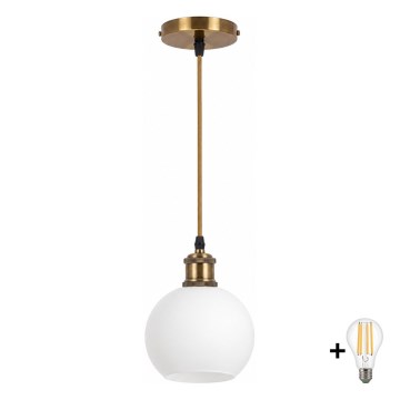 BRILAGI - LED luster na lanku RETRO GLASS 1xE27/60W/230V pr. 15 cm zlatá/biela