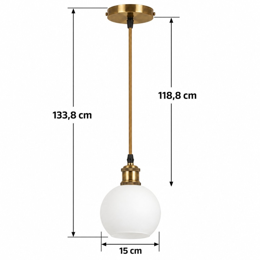 BRILAGI - LED luster na lanku RETRO GLASS 1xE27/60W/230V pr. 15 cm zlatá/biela