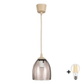 BRILAGI - LED luster na lanku RETRO GLASS 1xE27/60W/230V pr. 17 cm béžová/dymová béžová