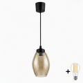 BRILAGI - LED Luster na lanku RETRO GLASS 1xE27/60W/230V pr. 17 cm čierna/dymová béžová