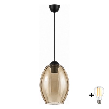 BRILAGI - LED Luster na lanku RETRO GLASS 1xE27/60W/230V pr. 17 cm čierna/dymová béžová