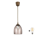 BRILAGI - LED luster na lanku RETRO GLASS 1xE27/60W/230V pr. 17 cm hnedá/dymovo-béžová