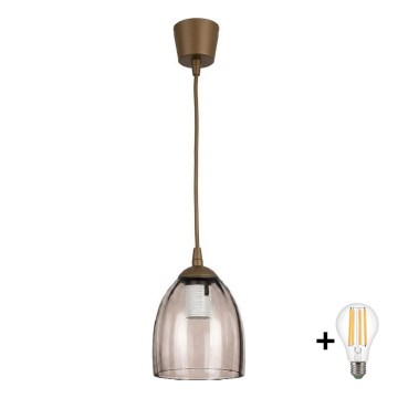 BRILAGI - LED luster na lanku RETRO GLASS 1xE27/60W/230V pr. 17 cm hnedá/dymovo-béžová