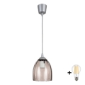 BRILAGI - LED luster na lanku RETRO GLASS 1xE27/60W/230V pr. 17 cm strieborná/dymová béžová