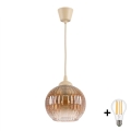 BRILAGI - LED luster na lanku RETRO GLASS 1xE27/60W/230V pr. 18 cm béžová/dymovo-hnedá