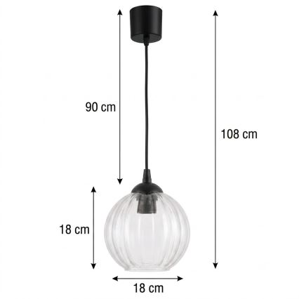 BRILAGI - LED luster na lanku RETRO GLASS 1xE27/60W/230V pr. 18 cm čierna/číra