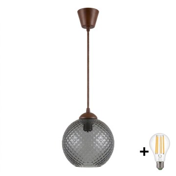 BRILAGI - LED luster na lanku RETRO GLASS 1xE27/60W/230V pr. 18 cm hnedá/dýmovo-sivá