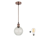 BRILAGI - LED luster na lanku RETRO GLASS 1xE27/60W/230V pr. 18 cm medený/číry