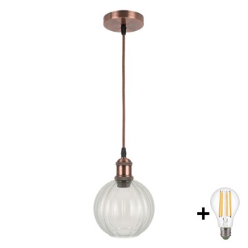 BRILAGI - LED luster na lanku RETRO GLASS 1xE27/60W/230V pr. 18 cm medený/číry