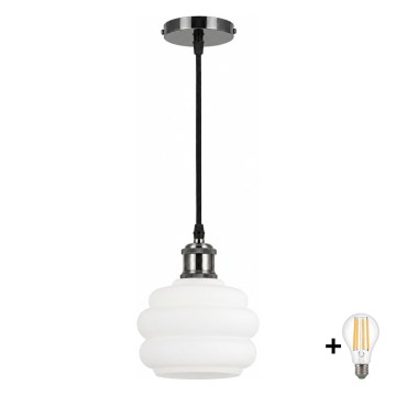 BRILAGI - LED luster na lanku RETRO GLASS 1xE27/60W/230V pr. 20 cm čierna/biela
