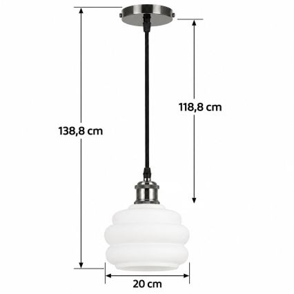 BRILAGI - LED luster na lanku RETRO GLASS 1xE27/60W/230V pr. 20 cm čierna/biela