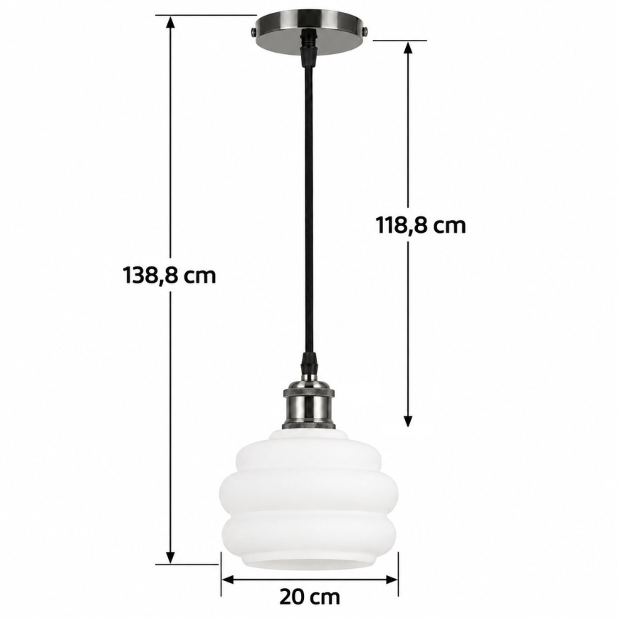 BRILAGI - LED luster na lanku RETRO GLASS 1xE27/60W/230V pr. 20 cm čierna/biela