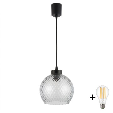 BRILAGI - LED luster na lanku RETRO GLASS 1xE27/60W/230V pr. 25 cm čierna/dymovo sivá