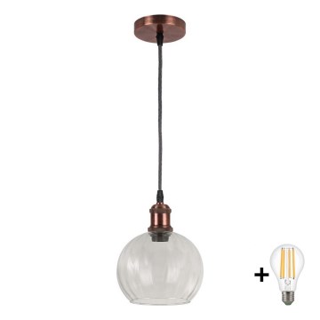 BRILAGI - LED luster na lanku RETRO GLASS 1xE27/60W/230V pr. 25 cm medená/priehľadná