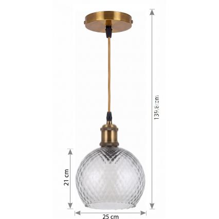 BRILAGI - LED luster na lankách RETRO GLASS 1xE27/60W/230V priemer 25 cm zlatá/dymová sivá