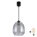 BRILAGI - LED luster na lanku RETRO GLASS 1xE27/60W/230V pr. 26 cm čierna/dymovo sivá