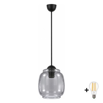 BRILAGI - LED luster na lanku RETRO GLASS 1xE27/60W/230V pr. 26 cm čierna/dymovo sivá