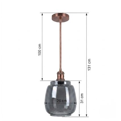 BRILAGI - LED luster na lanku RETRO GLASS 1xE27/60W/230V pr. 26 cm medená/dymovošedá