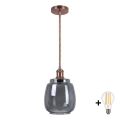 BRILAGI - LED luster na lanku RETRO GLASS 1xE27/60W/230V pr. 26 cm medená/dymovošedá