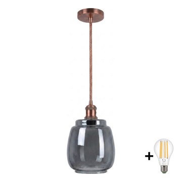 BRILAGI - LED luster na lanku RETRO GLASS 1xE27/60W/230V pr. 26 cm medená/dymovošedá