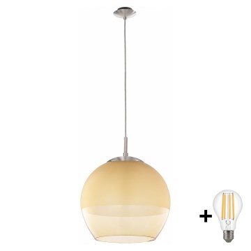 BRILAGI - LED Luster na lanku RETRO GLASS 1xE27/60W/230V pr. 38 cm matný chróm/dymová béžová